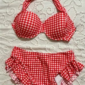 Cupshe Red and White Gingham Kids' Two-Piece Bikini